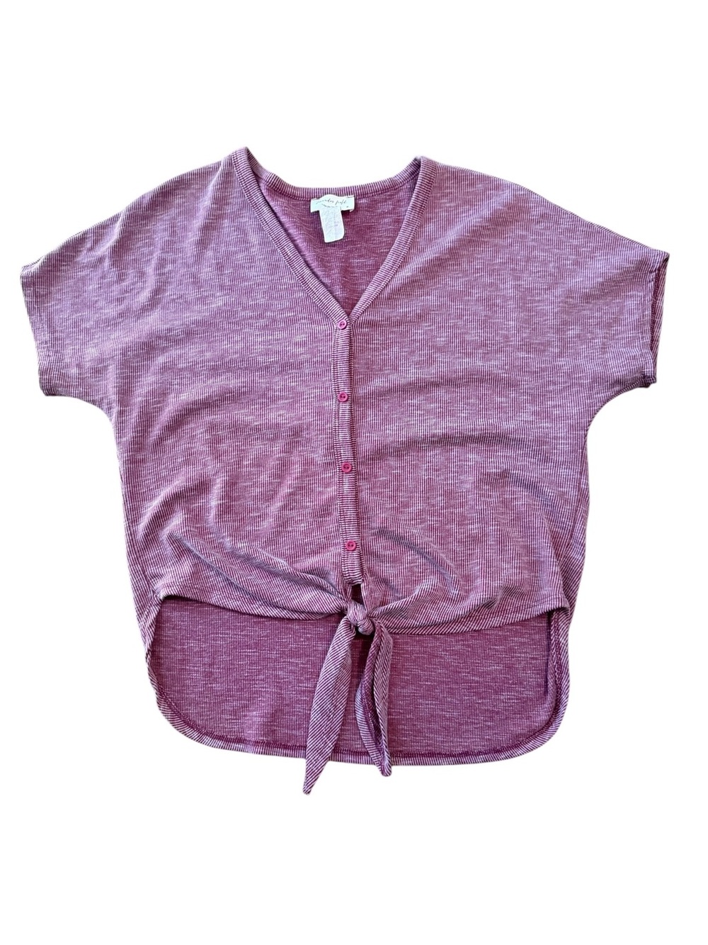 Lavender Field Tie Front Blouse Medium Purple V-Neck Short Sleeve Casual Top - Picture 2 of 7